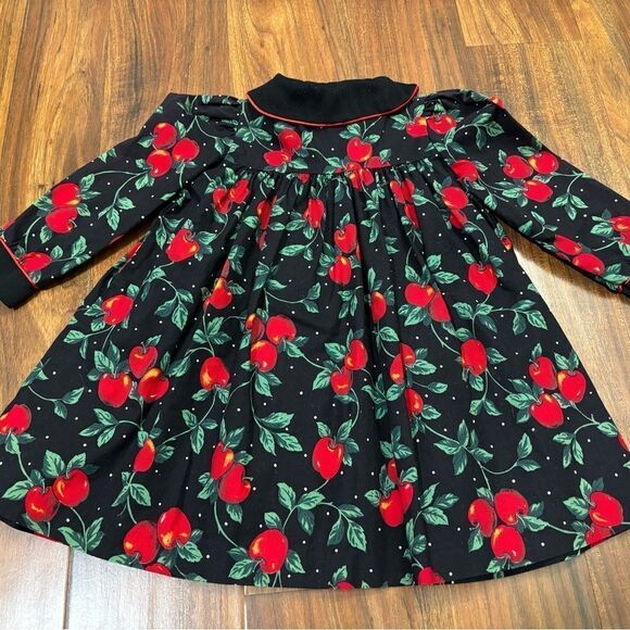 Rare Editions vintage black/red apple long sleeve collared button down dress - Picture 2 of 5